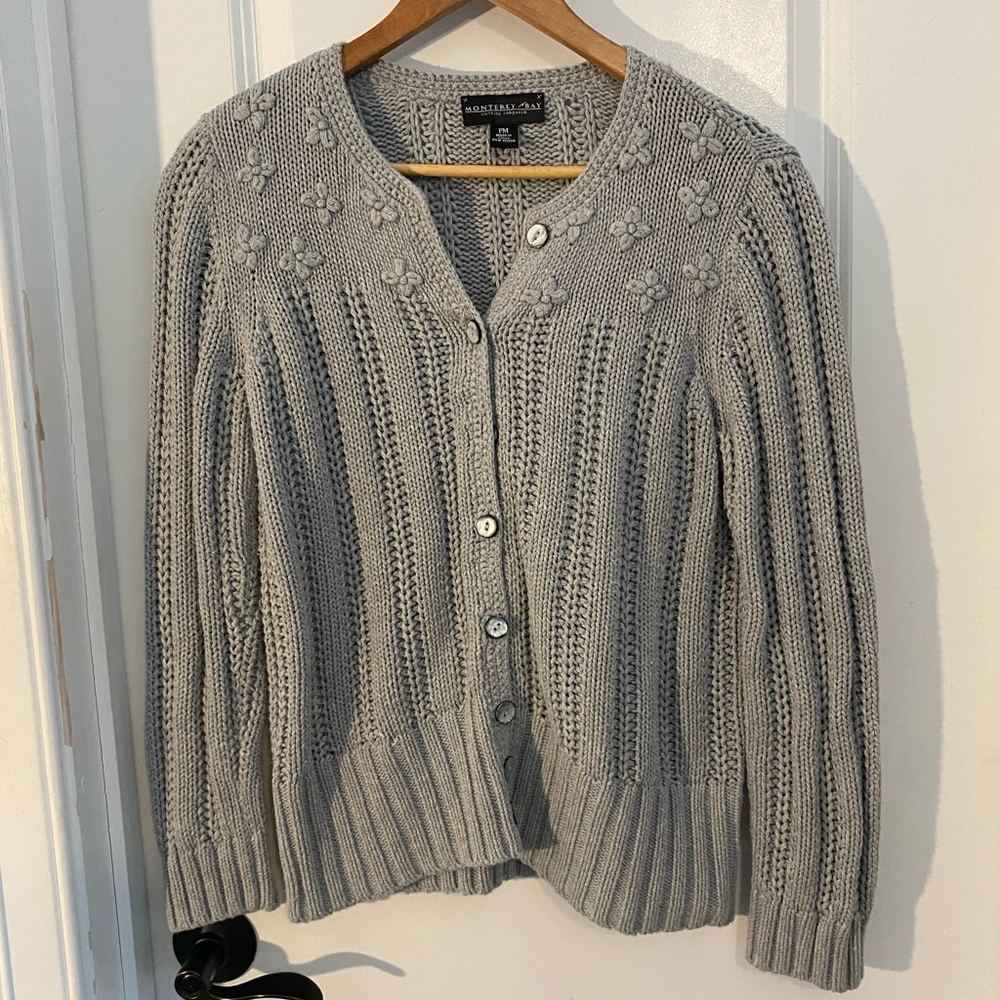 Monterey Bay Cotton Gray Button-Up Women Sweater